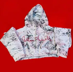 Fallon Aurielle Signature Chaos Cropped Hoodie (White, Black & Red)