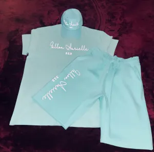 Fallon Aurielle Unisex Signature 3 Piece 313 Rep Yo Set Area Code Short Set (Seafoam Green & White)