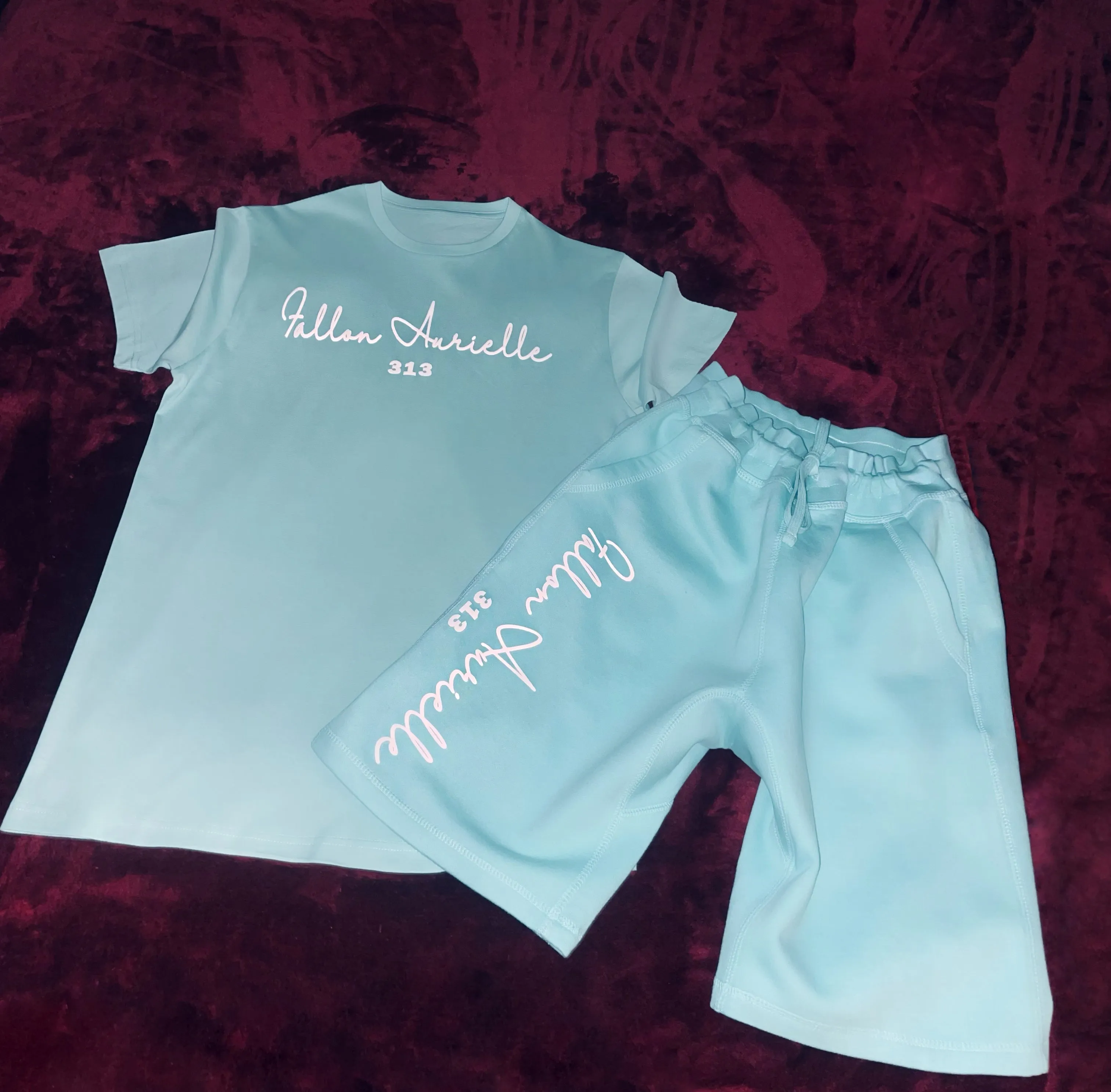 Fallon Aurielle Unisex Signature 3 Piece 313 Rep Yo Set Area Code Short Set (Seafoam Green & White)