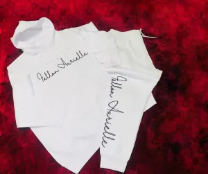 Fallon Aurielle Unisex Signature Aquarius Logo & Name Zodiac Jogging Set (White & Black Sparkle)