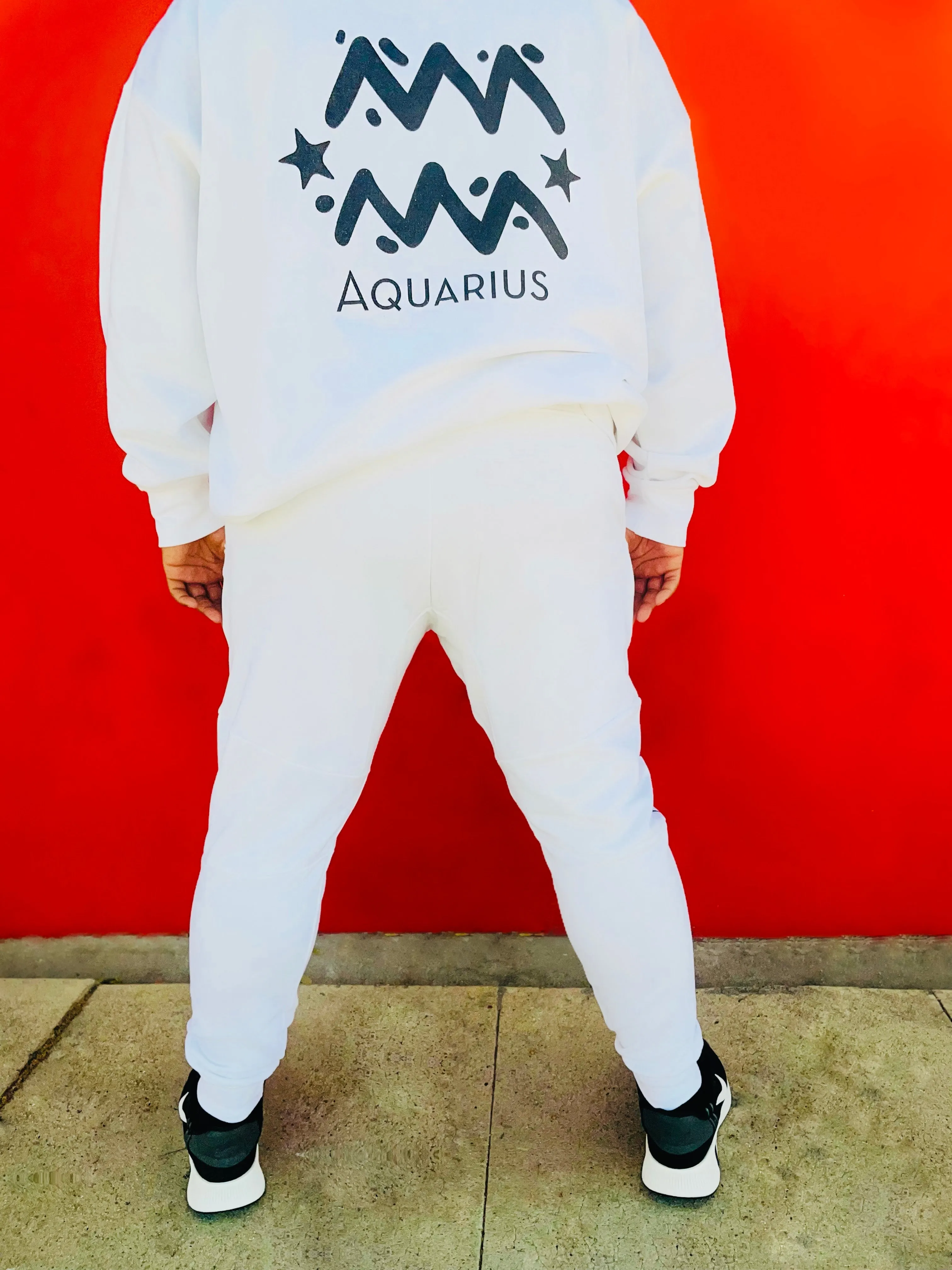 Fallon Aurielle Unisex Signature Aquarius Logo & Name Zodiac Jogging Set (White & Black Sparkle)