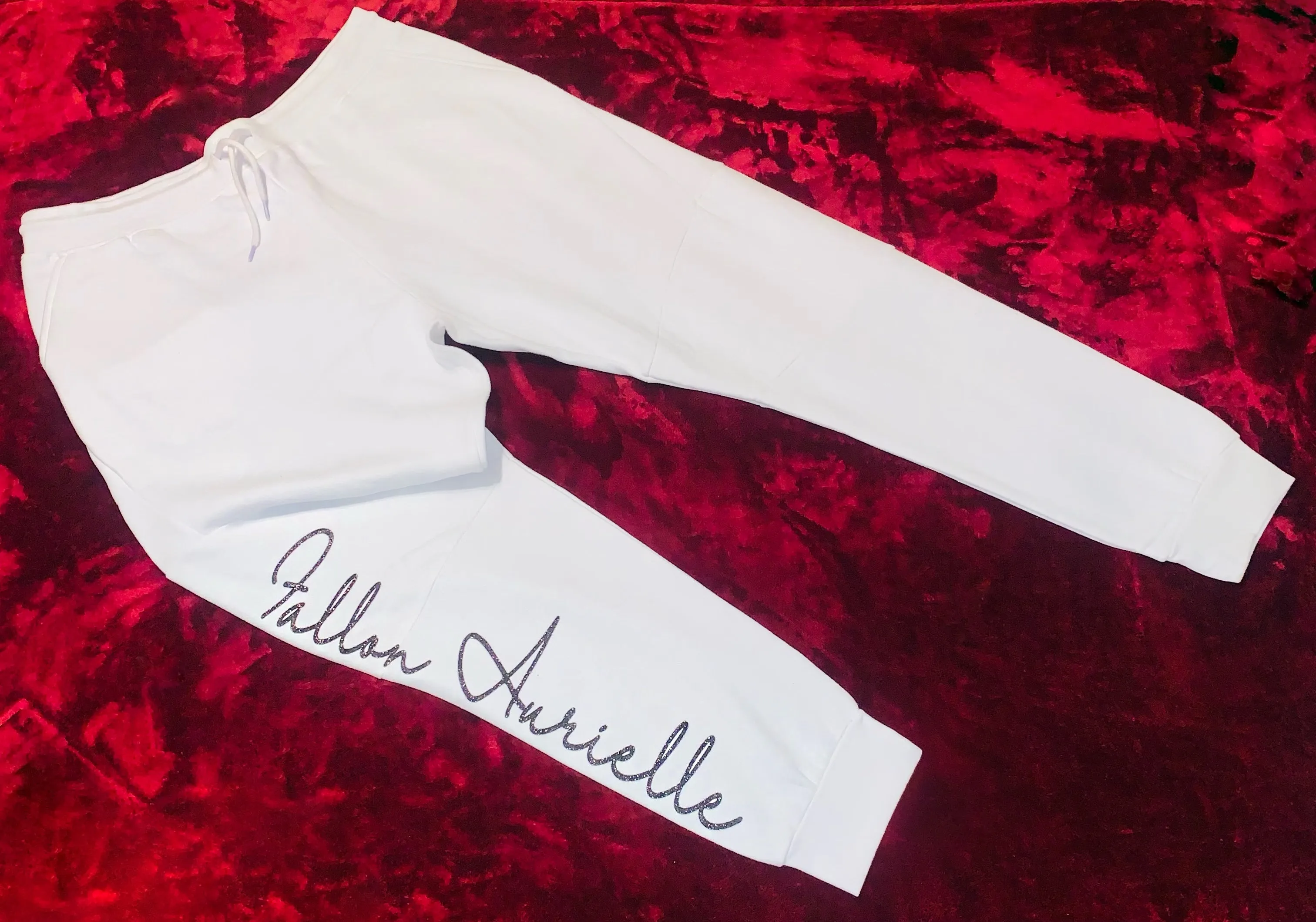 Fallon Aurielle Unisex Signature Aquarius Logo & Name Zodiac Jogging Set (White & Black Sparkle)