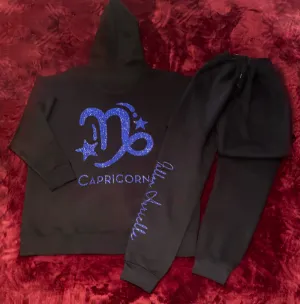 Fallon Aurielle Unisex Signature Capricorn Logo & Name Zodiac Jogging Set (Black & Purple Sparkle)