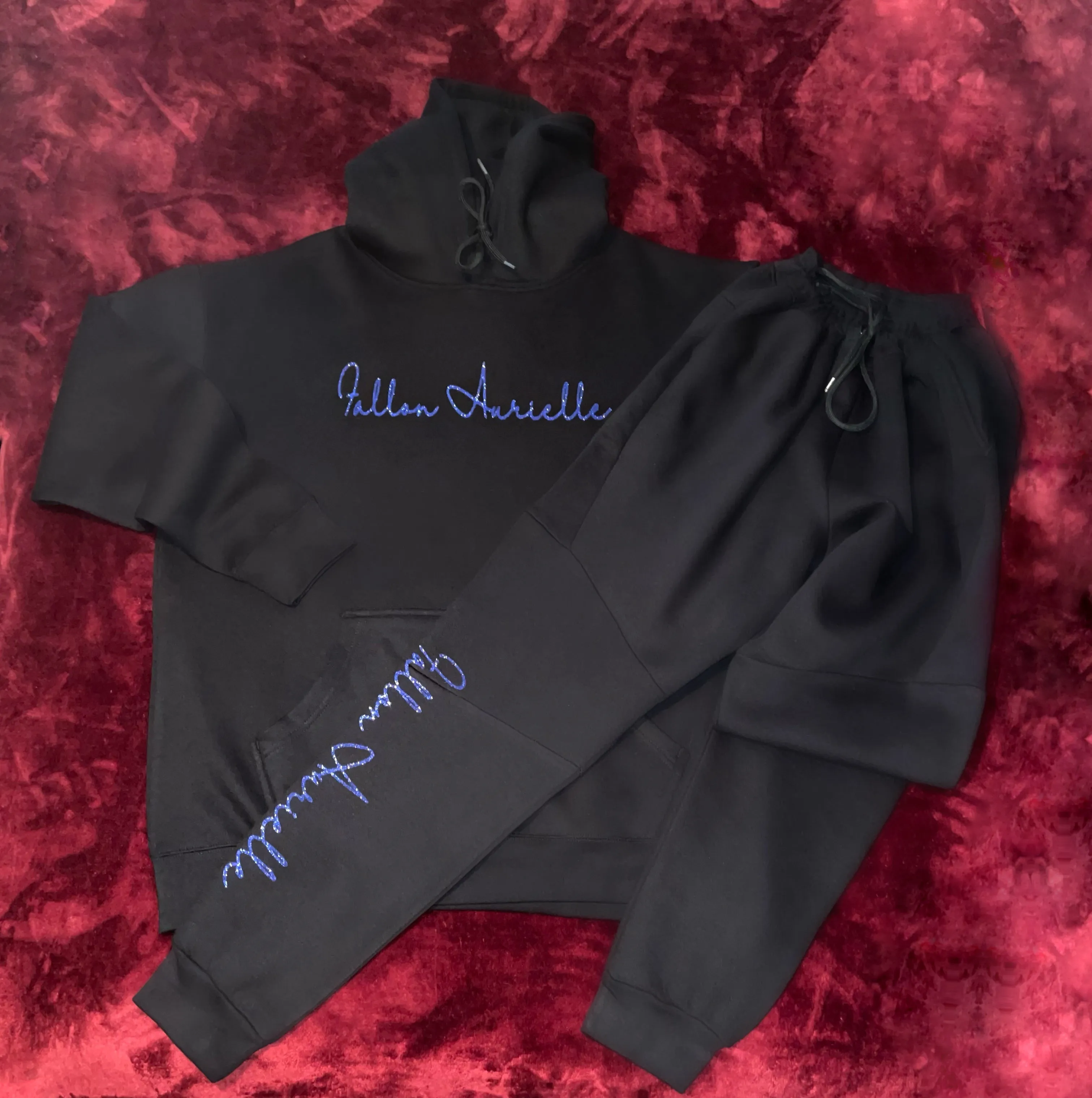 Fallon Aurielle Unisex Signature Capricorn Logo & Name Zodiac Jogging Set (Black & Purple Sparkle)