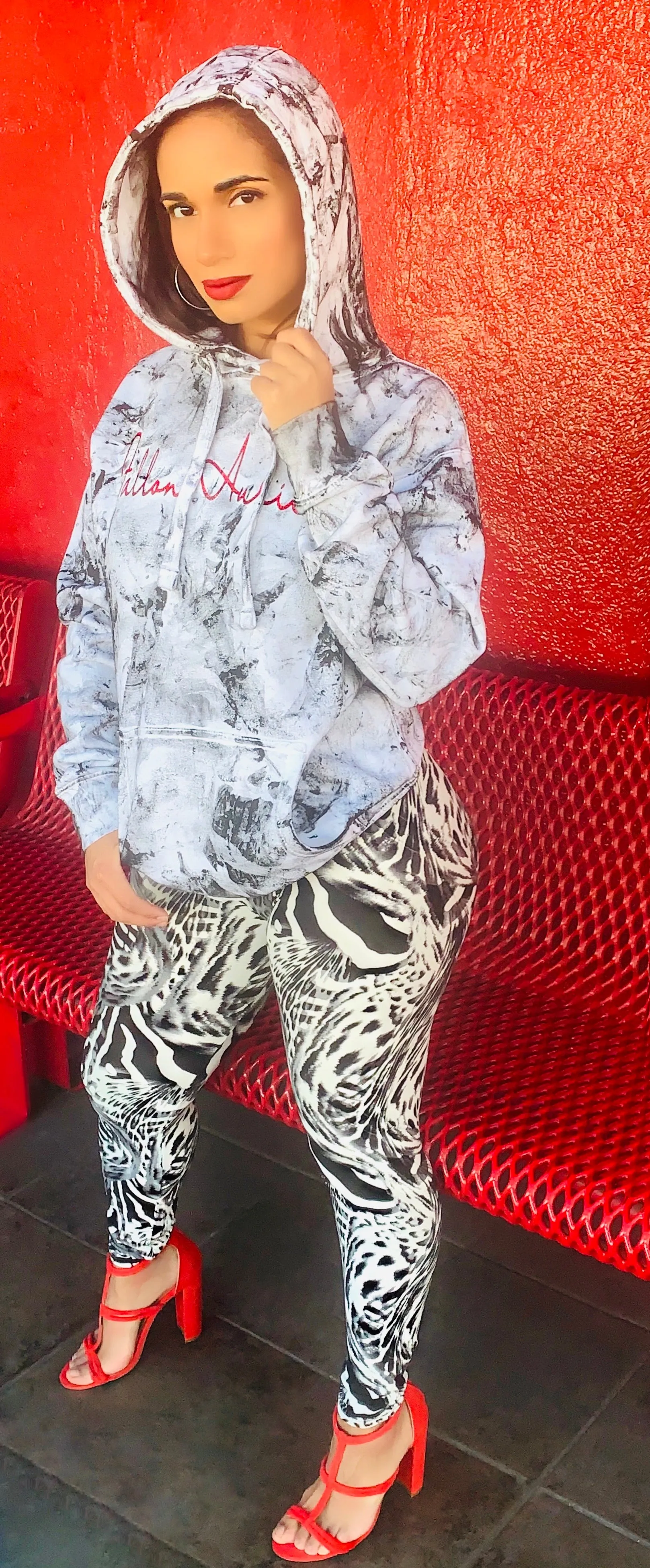 Fallon Aurielle Unisex Signature Chaos Hoodie (White, Black & Red)