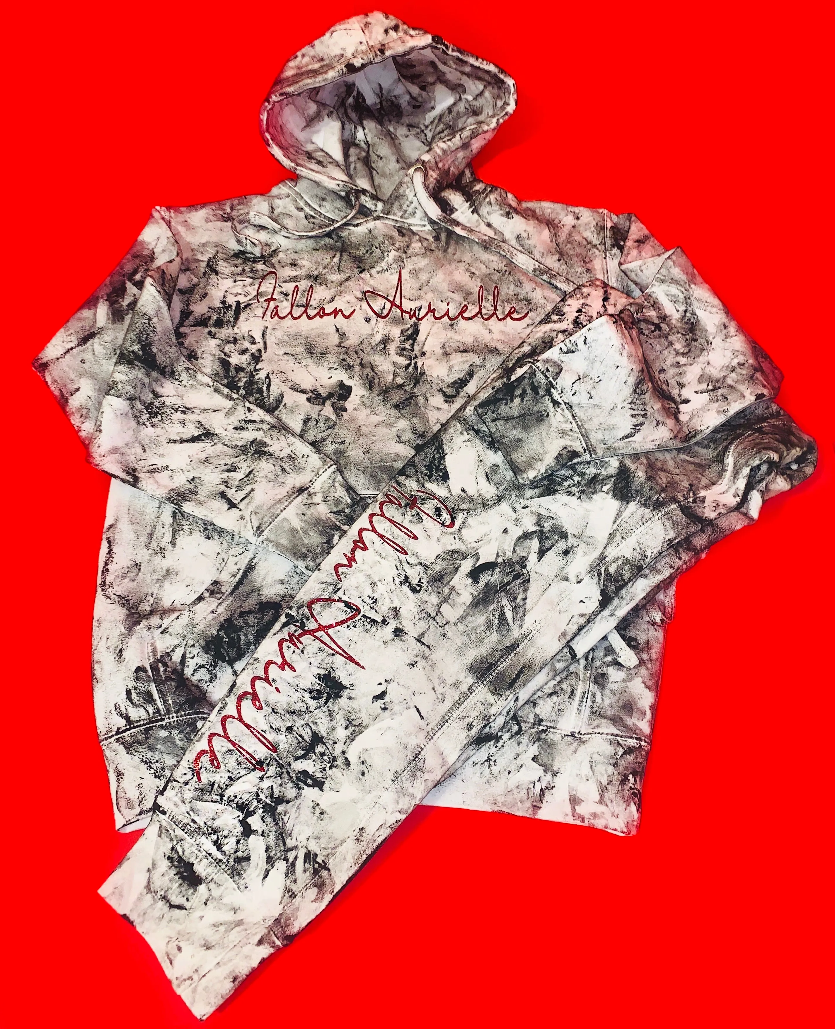 Fallon Aurielle Unisex Signature Chaos Hoodie (White, Black & Red)