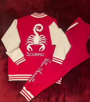 Fallon Aurielle Unisex Signature Scorpio Scorpion Logo & Name Zodiac Jacket Jogging Set (Red & White)