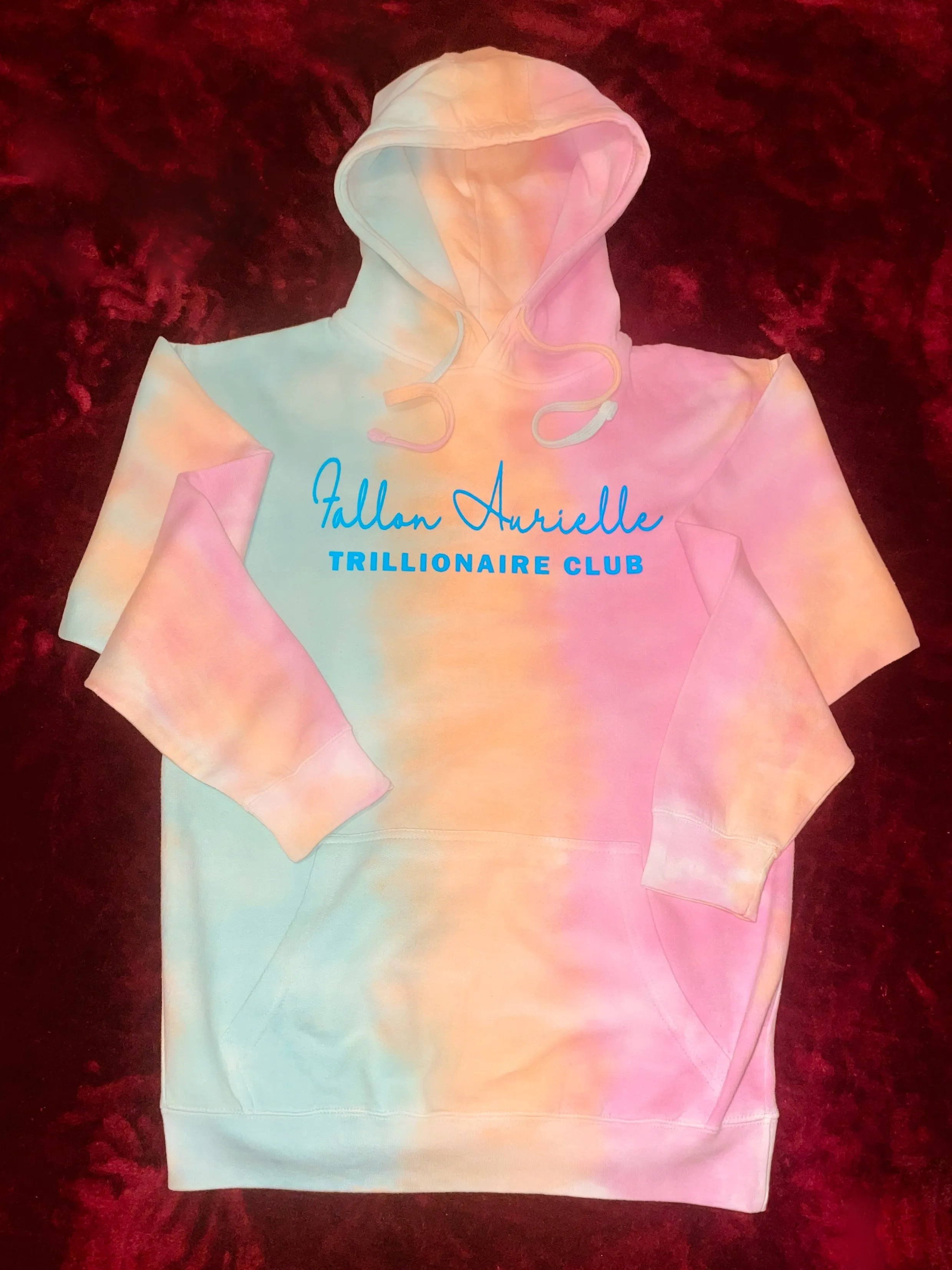 Fallon Aurielle Unisex Signature Trillionaire Club Tie Dye Hoodie (Peach, Sunrise Tie Dye & Powder Blue)