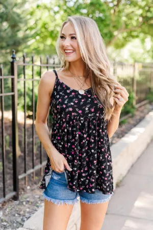 Find Me In The Garden Floral Tank Top- Black