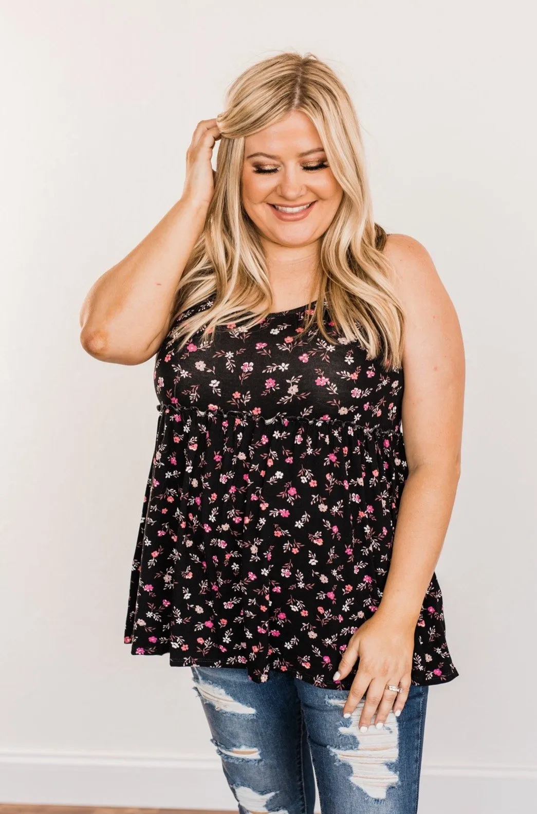 Find Me In The Garden Floral Tank Top- Black