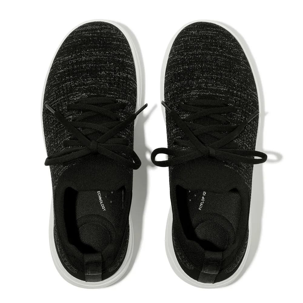 FitFlop Super-Q Knit Slip On Laced Sneakers - Black / Silvereen