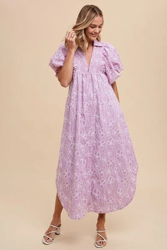 Floral Smock Detail Puff Sleeve Dress