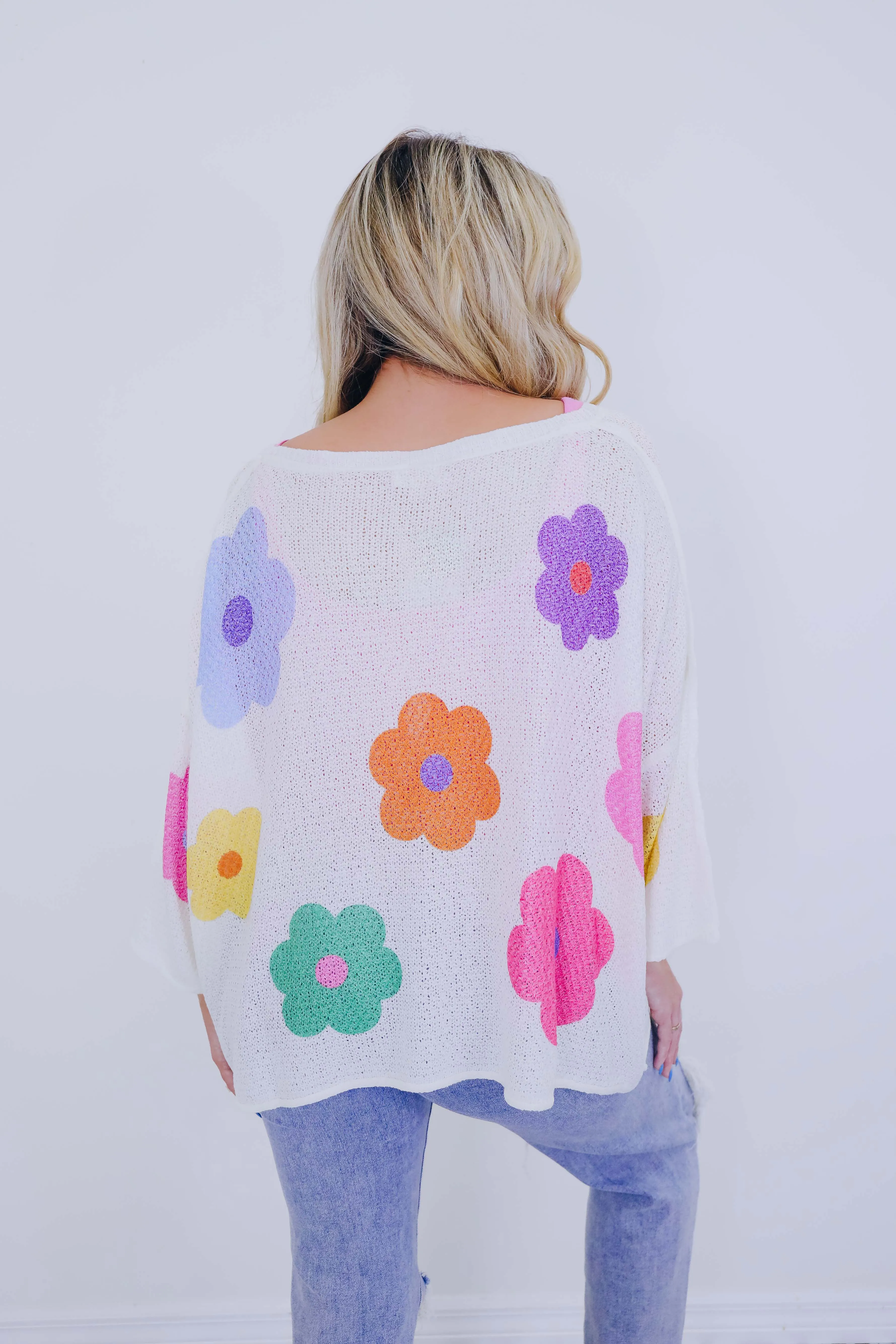 ***Gettin' Groovy Floral Crochet Knit Sweater - 2 Colors SAMPLE