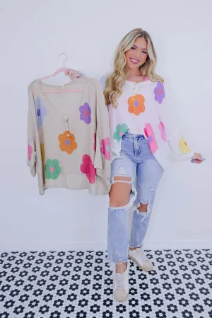 ***Gettin' Groovy Floral Crochet Knit Sweater - 2 Colors SAMPLE