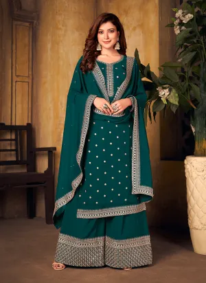 Green Embroidered Designer Palazzo Suit
