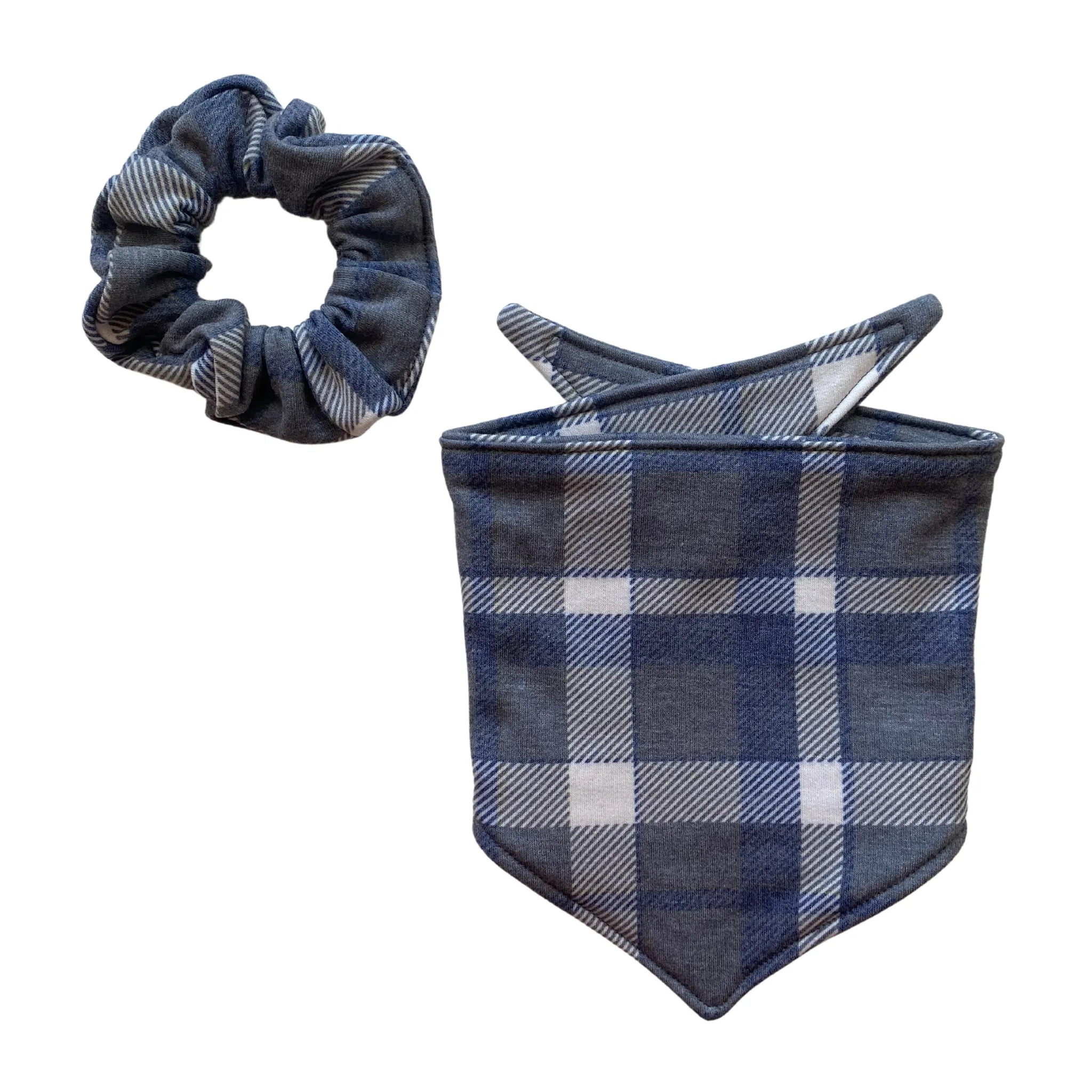 Grey, Blue, and Cream Plaid Cozy Scrunchie