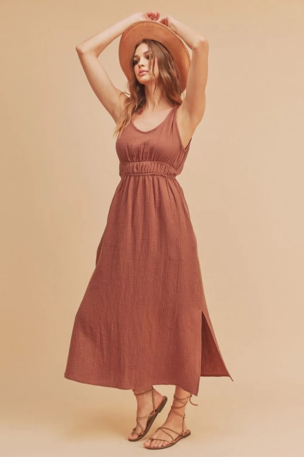 Hazel Blues® |  Aemi   Co Side Slit Round Neck Sleeveless Tank Dress