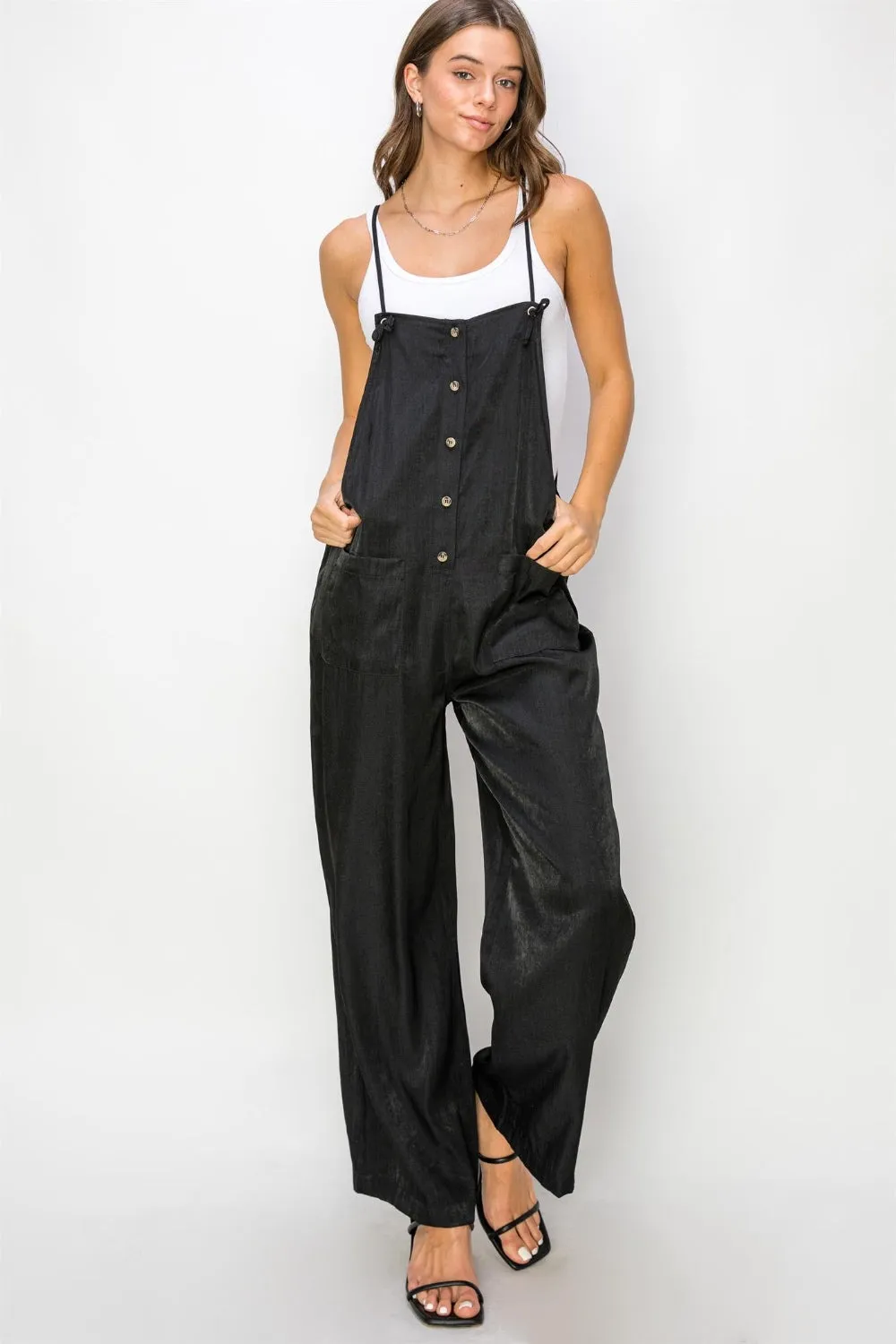 Hazel Blues® |  HYFVE Half Button Sleeveless Straight Jumpsuit