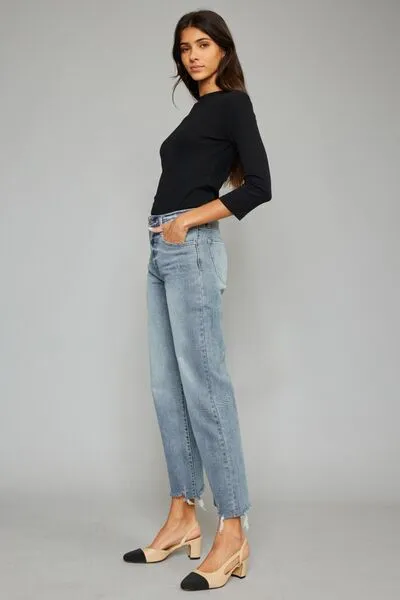 Hazel Blues® |  Kancan High Waist Raw Hem Cropped Wide Leg Jeans