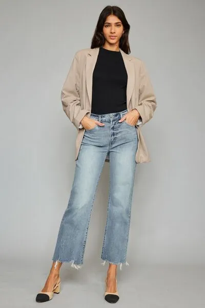 Hazel Blues® |  Kancan High Waist Raw Hem Cropped Wide Leg Jeans