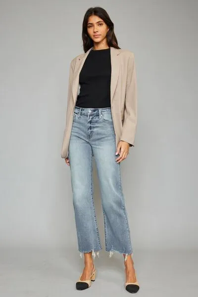 Hazel Blues® |  Kancan High Waist Raw Hem Cropped Wide Leg Jeans