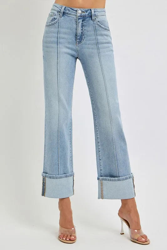Hazel Blues® | RISEN Ankle Straight Leg Cuffed Jeans