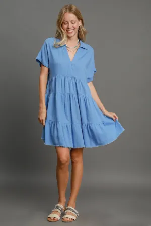 Hazel Blues® | Umgee Raw Hem Folded Sleeve Tiered Dress