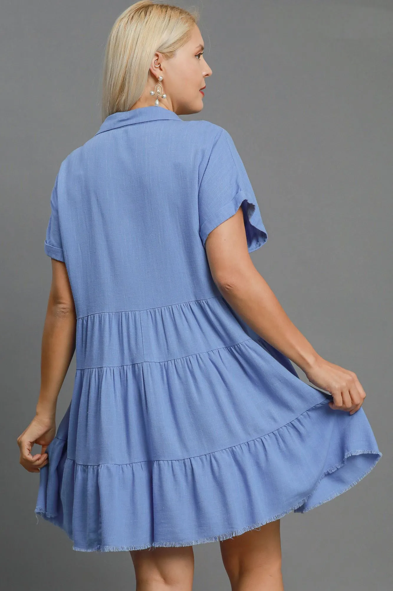 Hazel Blues® | Umgee Raw Hem Folded Sleeve Tiered Dress