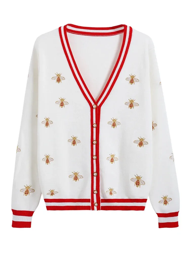 High Quality Designer Bee Embroidery Cardigan