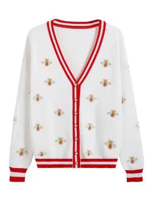 High Quality Designer Bee Embroidery Cardigan