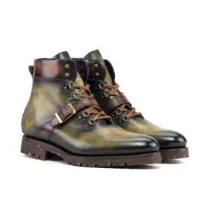 Hiking Boots en cuir patiné vert et marron - Semelles Commando Recyclées Vibram®