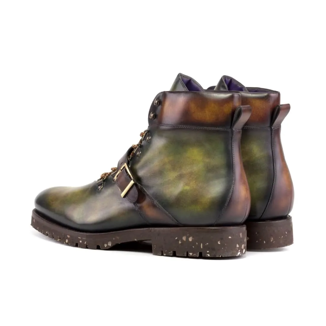 Hiking Boots en cuir patiné vert et marron - Semelles Commando Recyclées Vibram®
