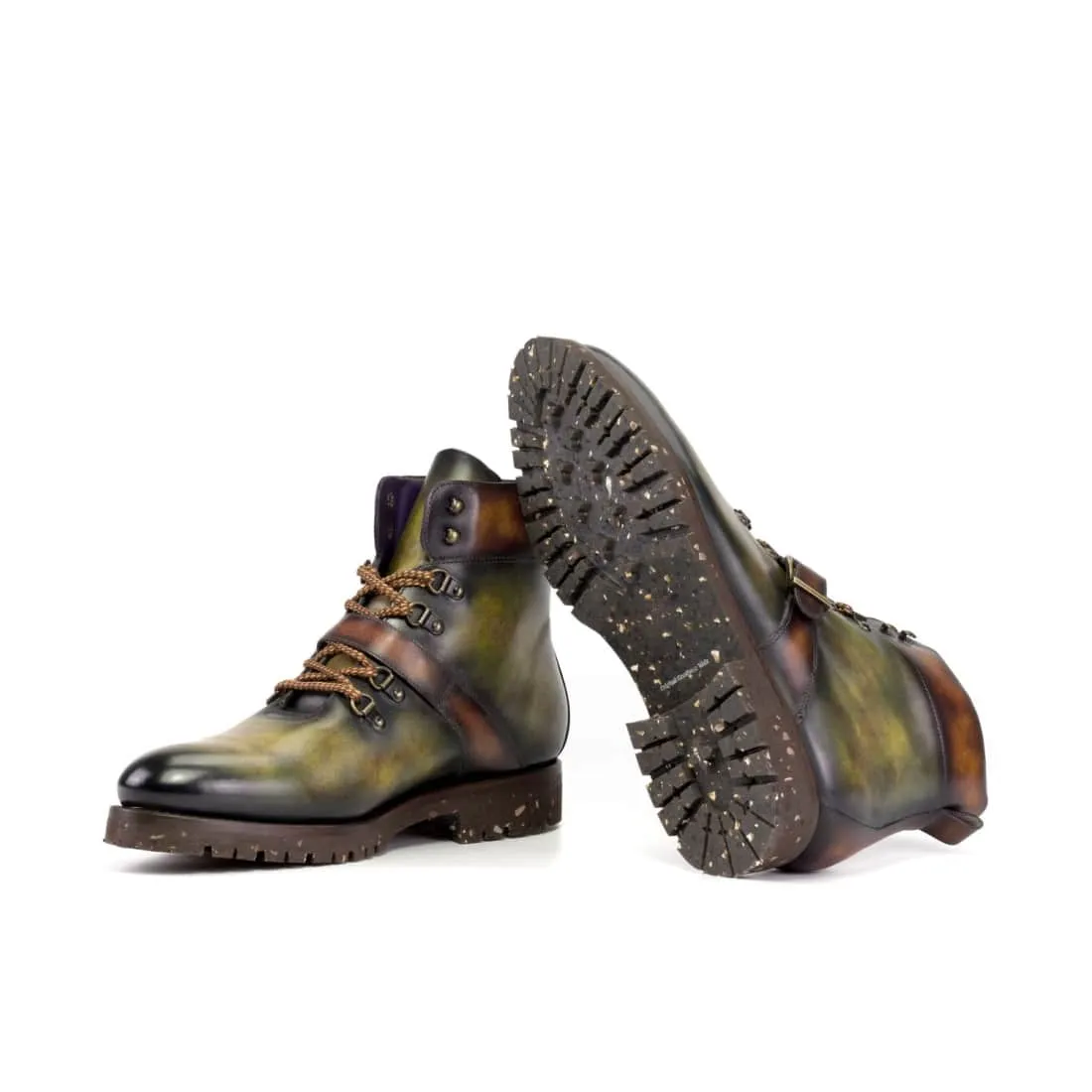 Hiking Boots en cuir patiné vert et marron - Semelles Commando Recyclées Vibram®