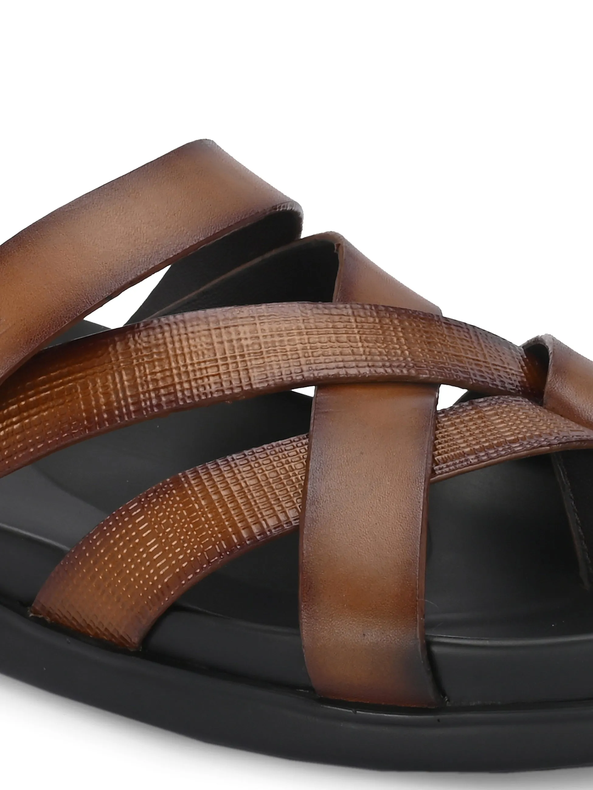 Hitz Men's Tan Leather Casual Daily Wear Slipper