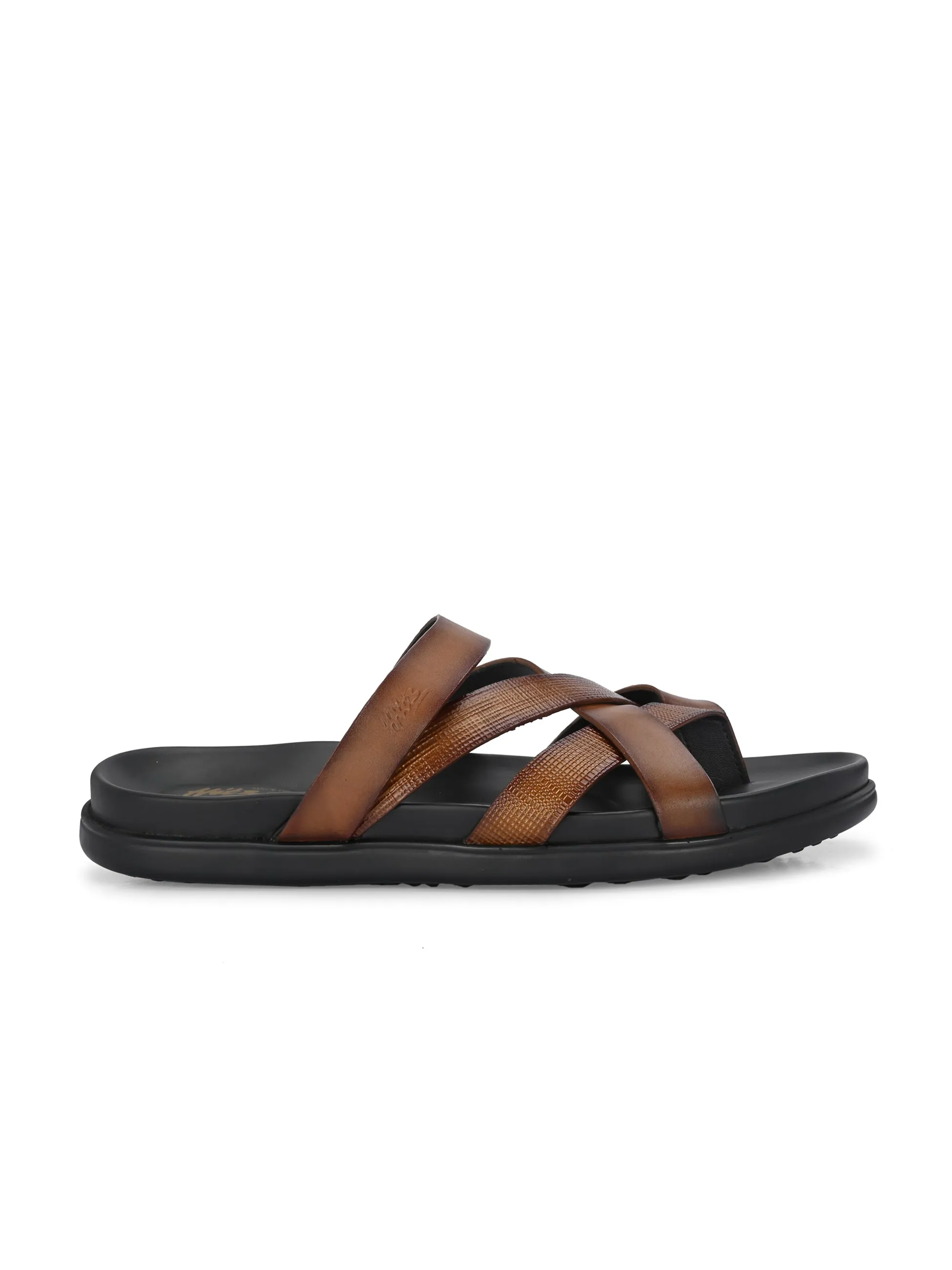 Hitz Men's Tan Leather Casual Daily Wear Slipper
