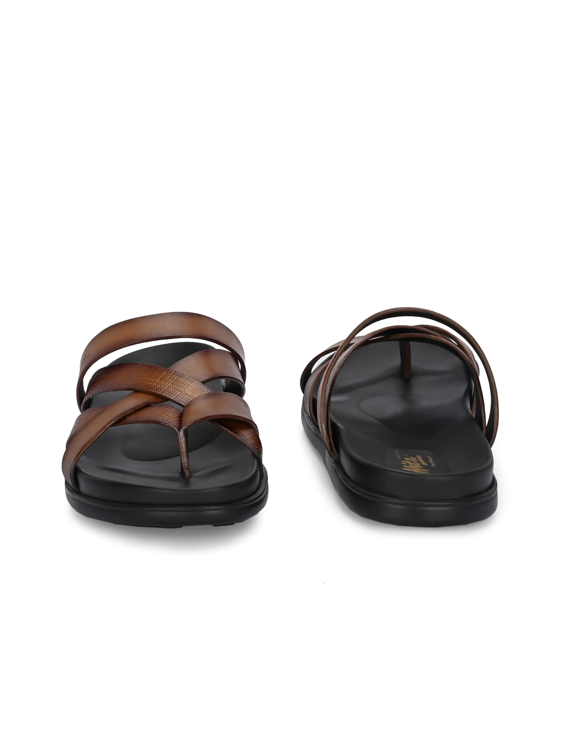 Hitz Men's Tan Leather Casual Daily Wear Slipper