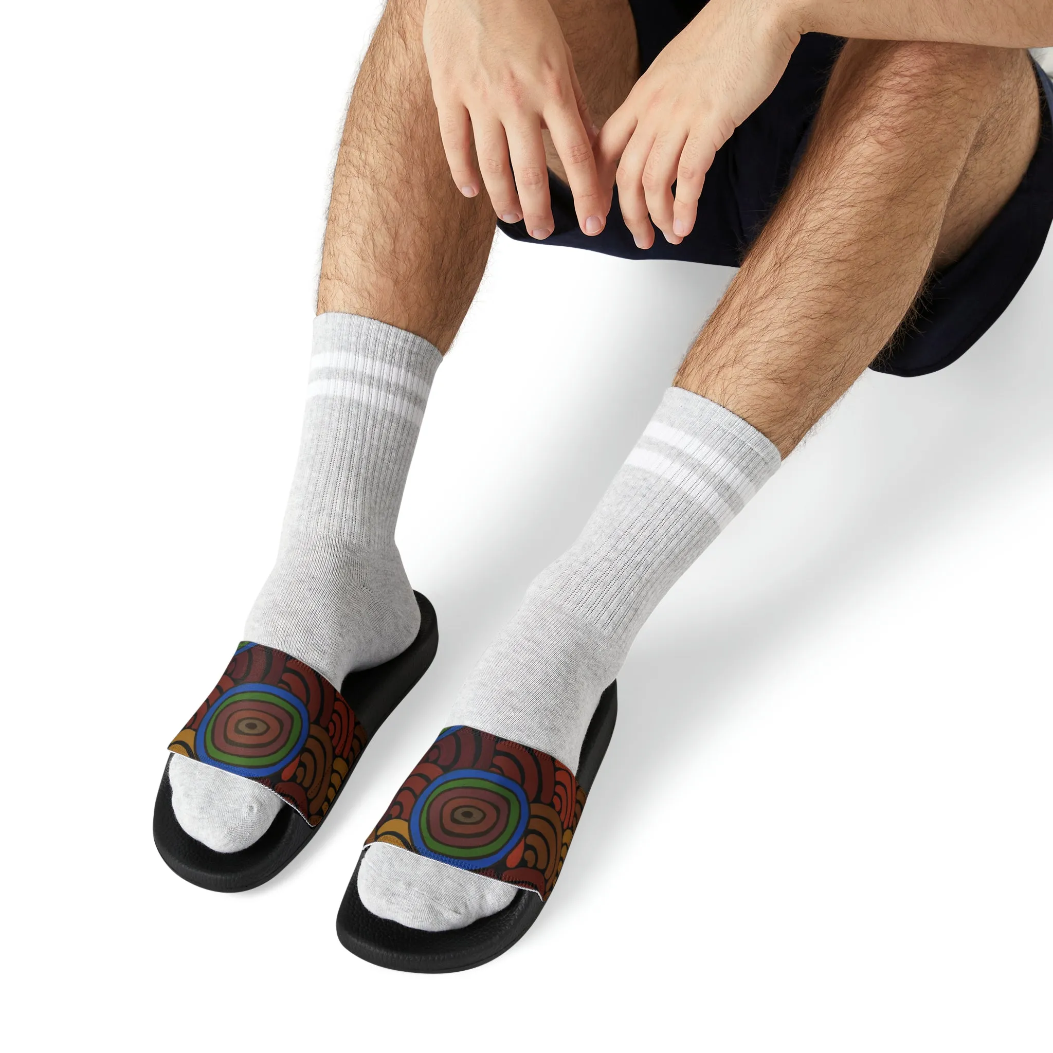 I Love Indigenous | PU Slide Sandals for Men | Aboriginal Design
