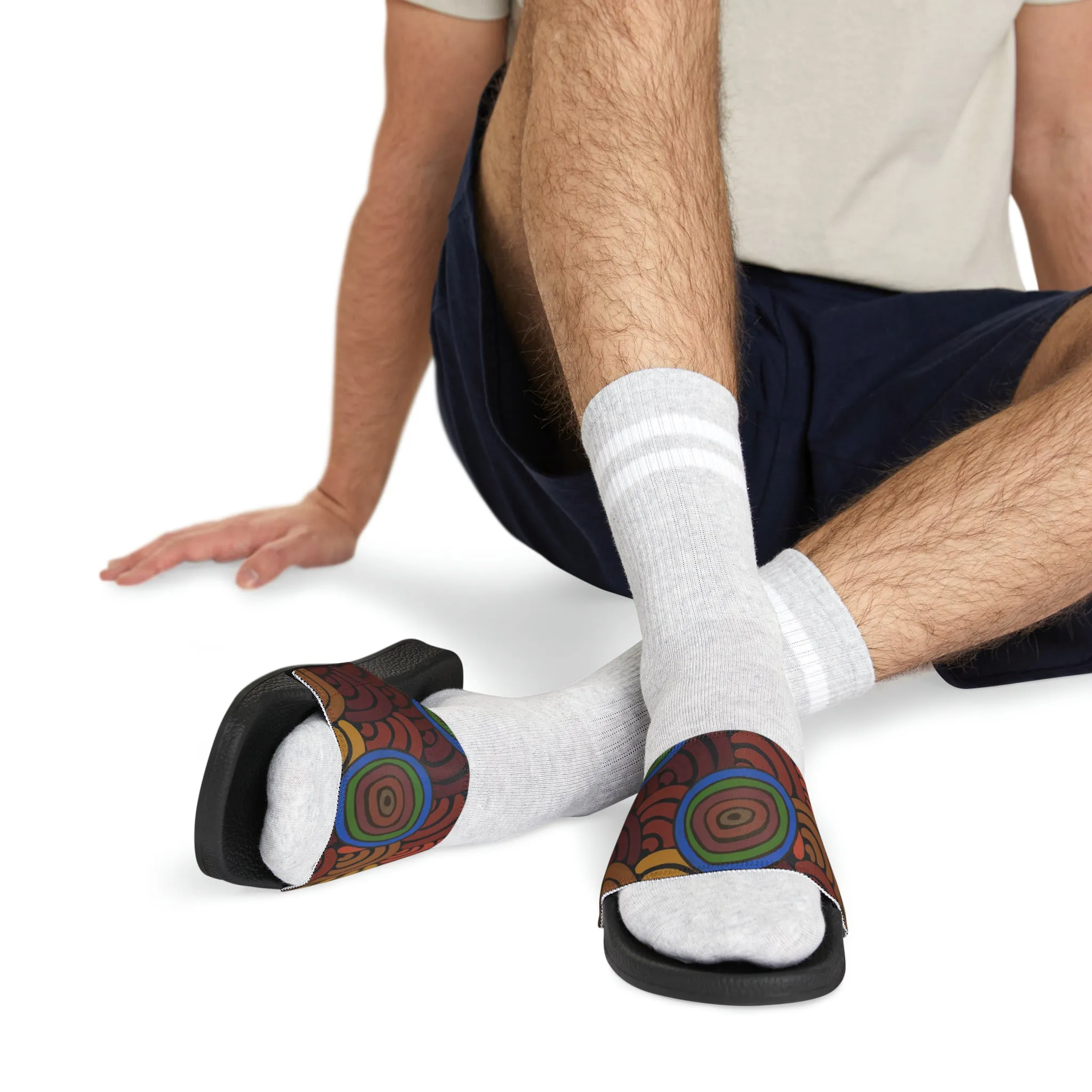 I Love Indigenous | PU Slide Sandals for Men | Aboriginal Design
