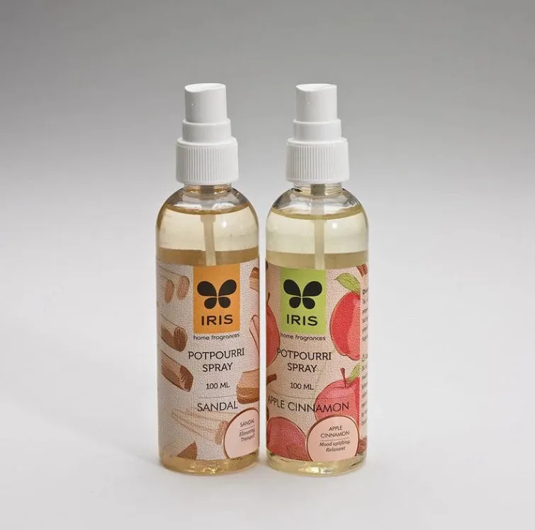 IRIS Potpourri Refreshener Spray: Sandal and Apple Cinnamon 100ml each Bottle