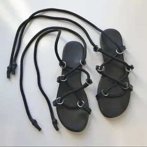 IRO Tao Roman lace Sandal black leather Sz 36