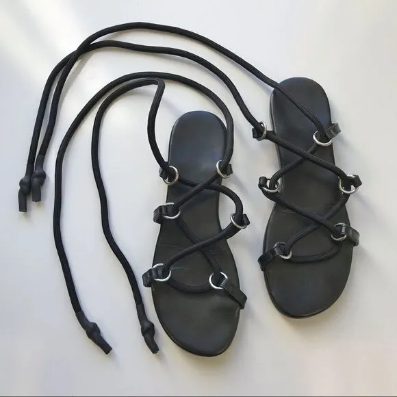 IRO Tao Roman lace Sandal black leather Sz 36