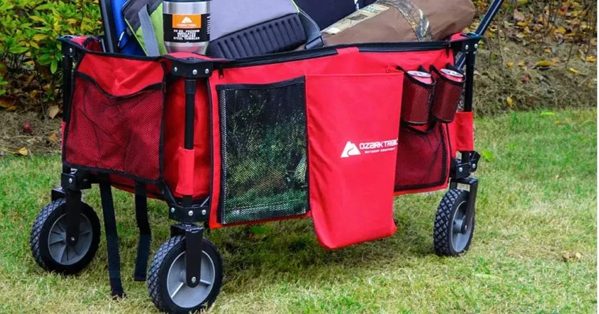 Item shows light use! Ozark Trail UTILITY WAGON WITH TAILGATE RED, Includes Box!