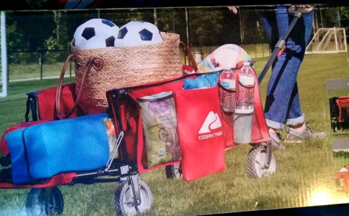 Item shows light use! Ozark Trail UTILITY WAGON WITH TAILGATE RED, Includes Box!