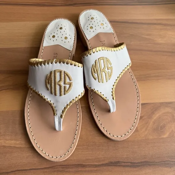 Jack Rogers Embroidered &quot;MRS&quot; Sandal Color: White / Platinum
