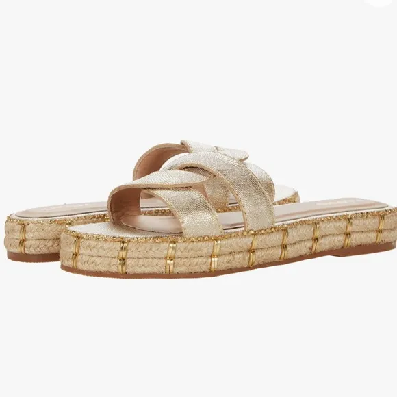 KAANAS Oia Infinity Flatform Sandal Raffia Gold Size 6