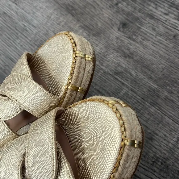 KAANAS Oia Infinity Flatform Sandal Raffia Gold Size 6