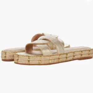 KAANAS Oia Infinity Flatform Sandal Raffia Gold Size 6