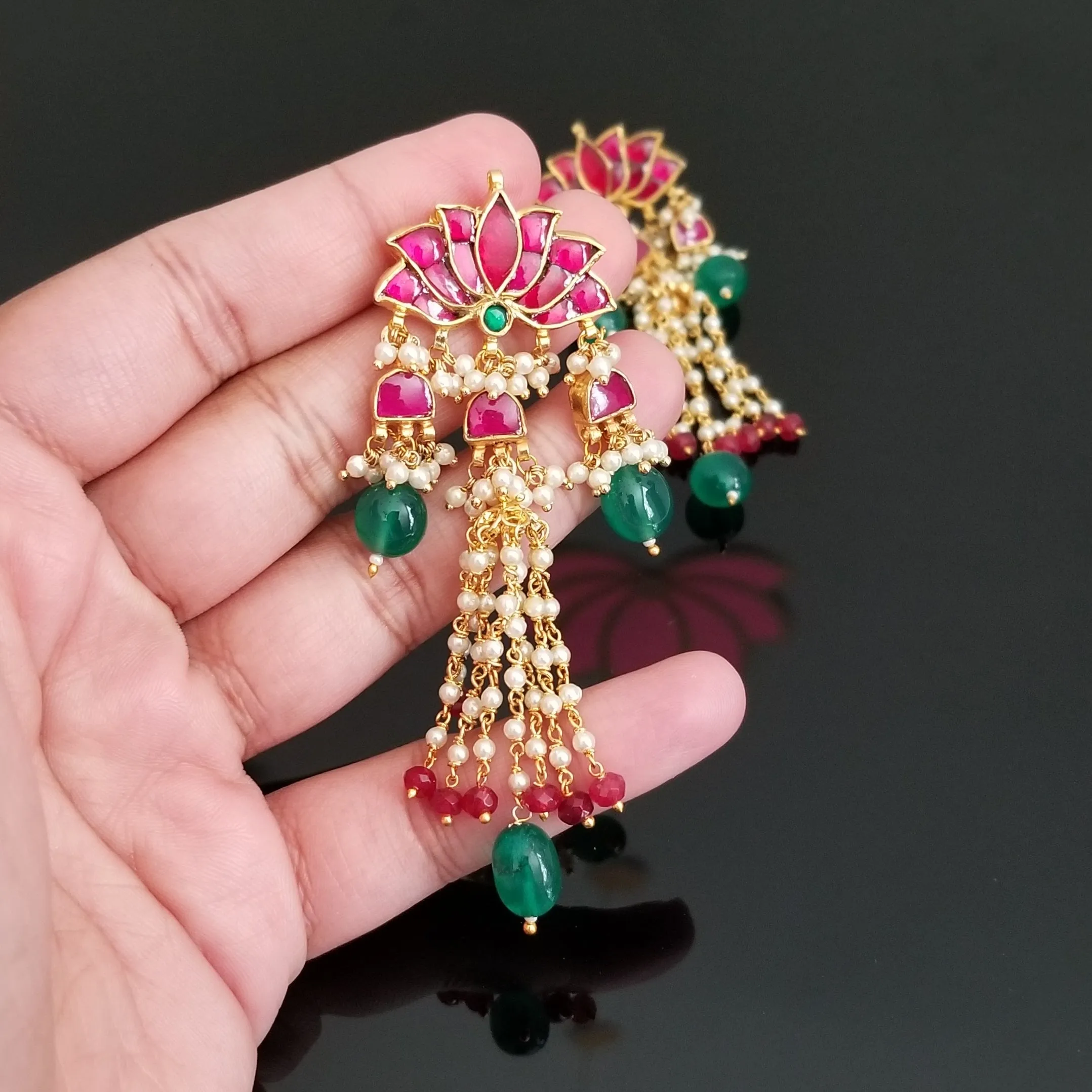 Kundan Lotus Tassel Earrings
