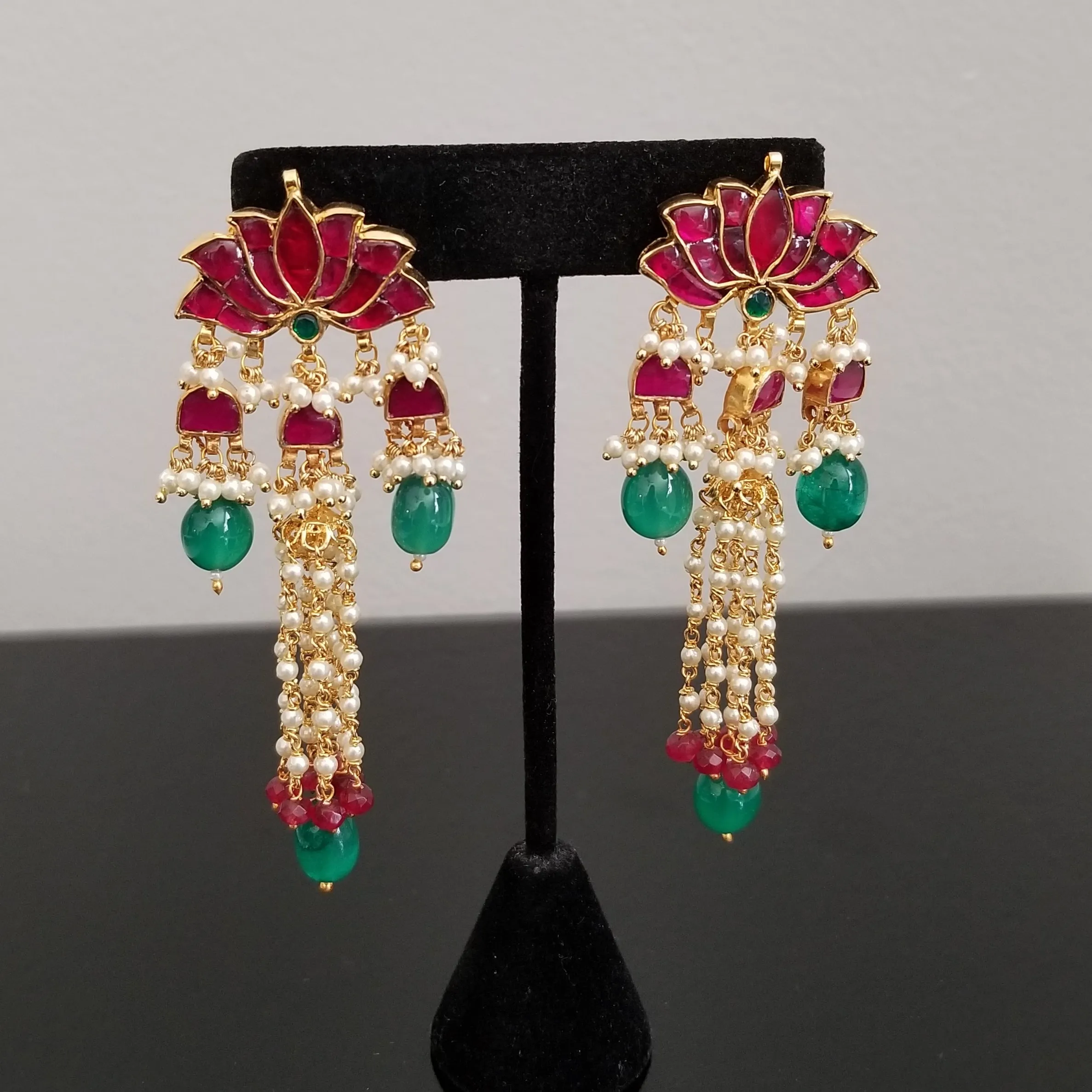 Kundan Lotus Tassel Earrings