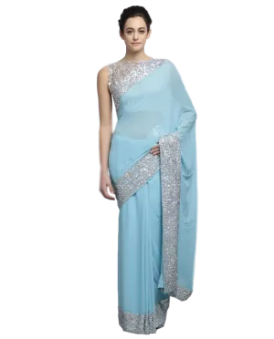 Light blue color designer saree with silver ssequin work